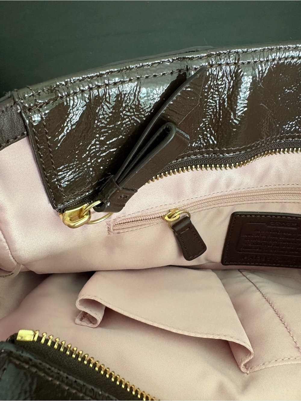 Coach Chocolate Brown Patent Leather Tote with Gold Hardware - Picture 7 of 7